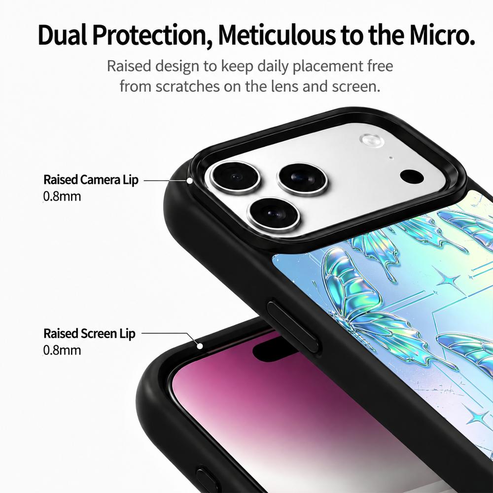 Compatible with iPhone 18 Pro & 17 Pro Colorful Painting PC Silicone Magnetic Phone Case - Mint Aurora Butterfly