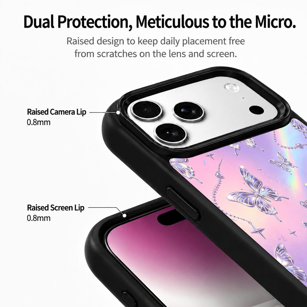 Compatible with iPhone 18 Pro & 17 Pro Colorful Painting PC Silicone Magnetic Phone Case - Millennium Pink Purple Star Butterfly