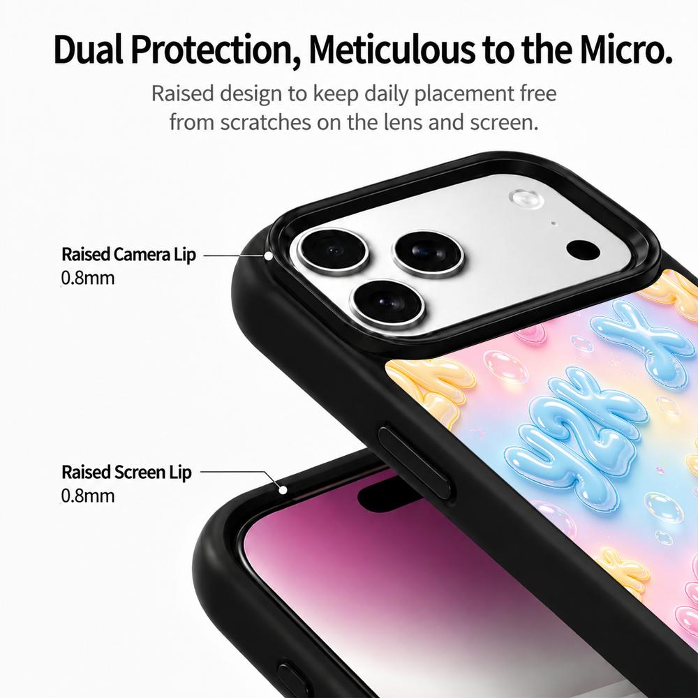 Compatible with iPhone 18 Pro & 17 Pro Colorful Painting PC Silicone Magnetic Phone Case - Sweet Soft Macaron Bubble Lettering