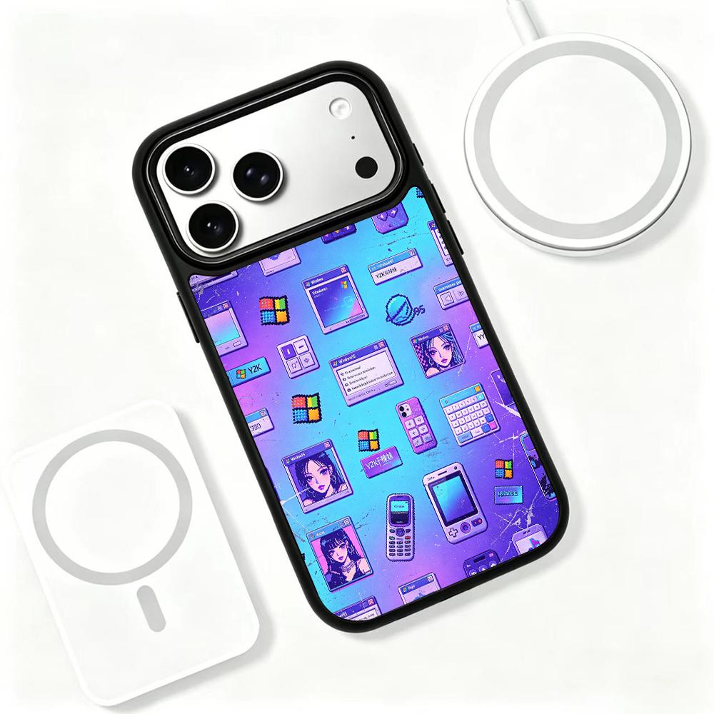 Compatible with iPhone 18 Pro & 17 Pro Colorful Painting PC Silicone Magnetic Phone Case - Cyber ??Old Age Electronics Y2K