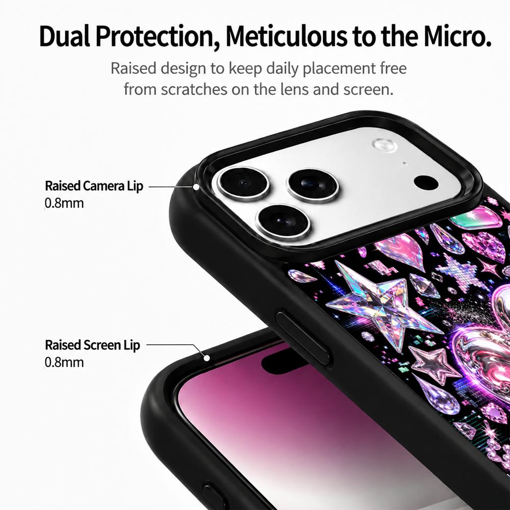 Compatible with iPhone 18 Pro & 17 Pro Colorful Painting PC Silicone Magnetic Phone Case - Chrome Heart Fragments