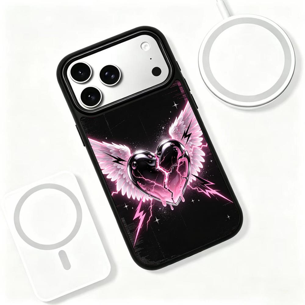 Compatible with iPhone 18 Pro & 17 Pro Colorful Painting PC Silicone Magnetic Phone Case - Wing Crack Heart