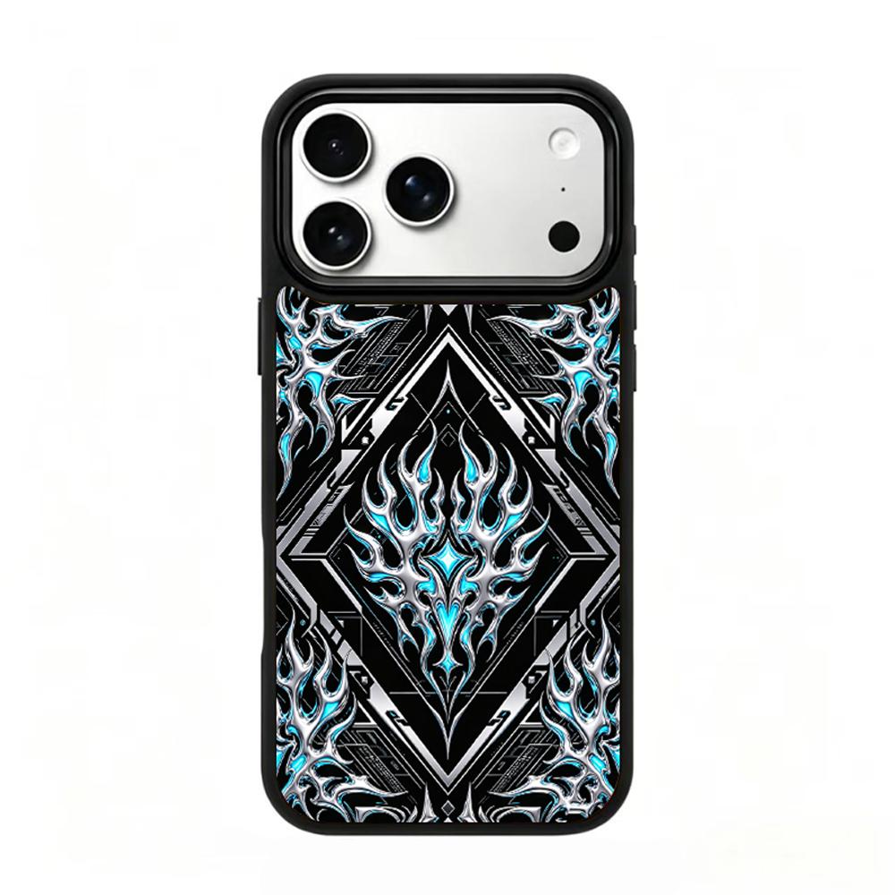 Compatible with iPhone 18 Pro Max & 17 Pro Max Colorful Painting PC Silicone Magnetic Phone Case - Diamond Flame Blue