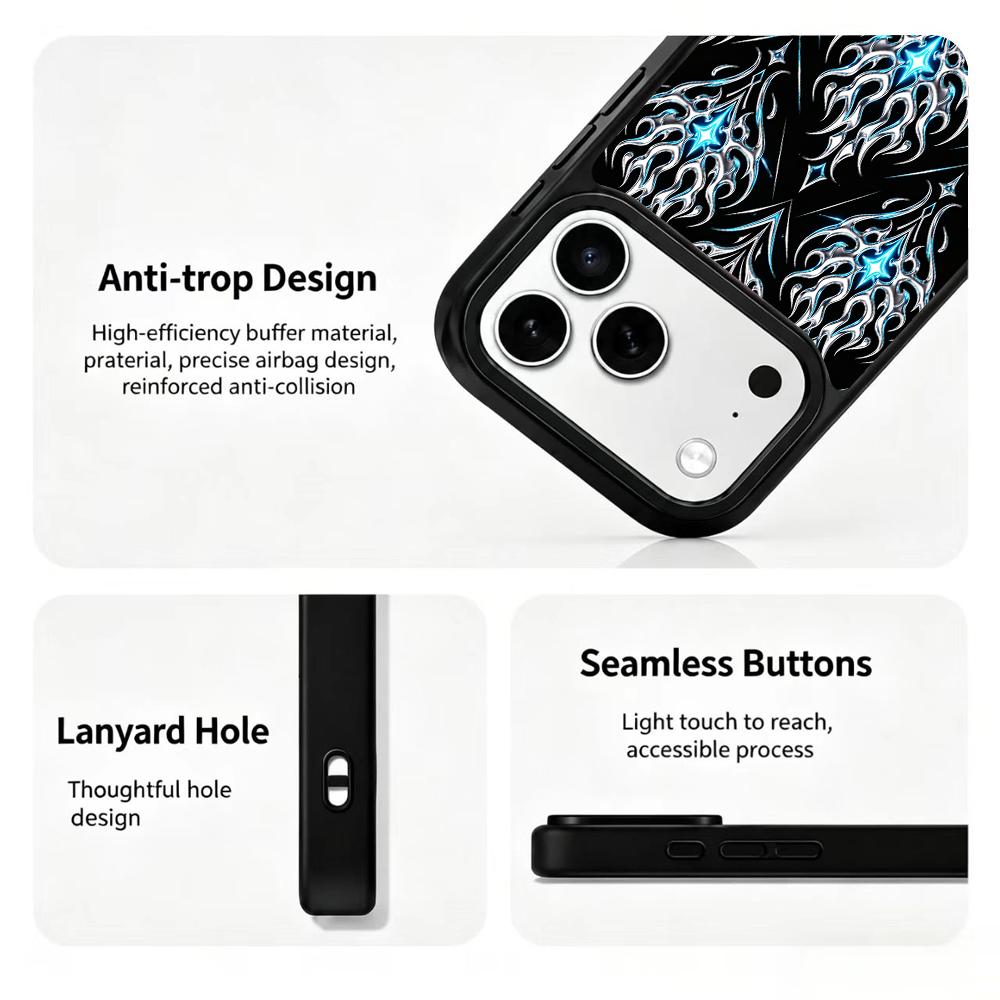 Compatible with iPhone 18 Pro Max & 17 Pro Max Colorful Painting PC Silicone Magnetic Phone Case - Ice Flame Pattern