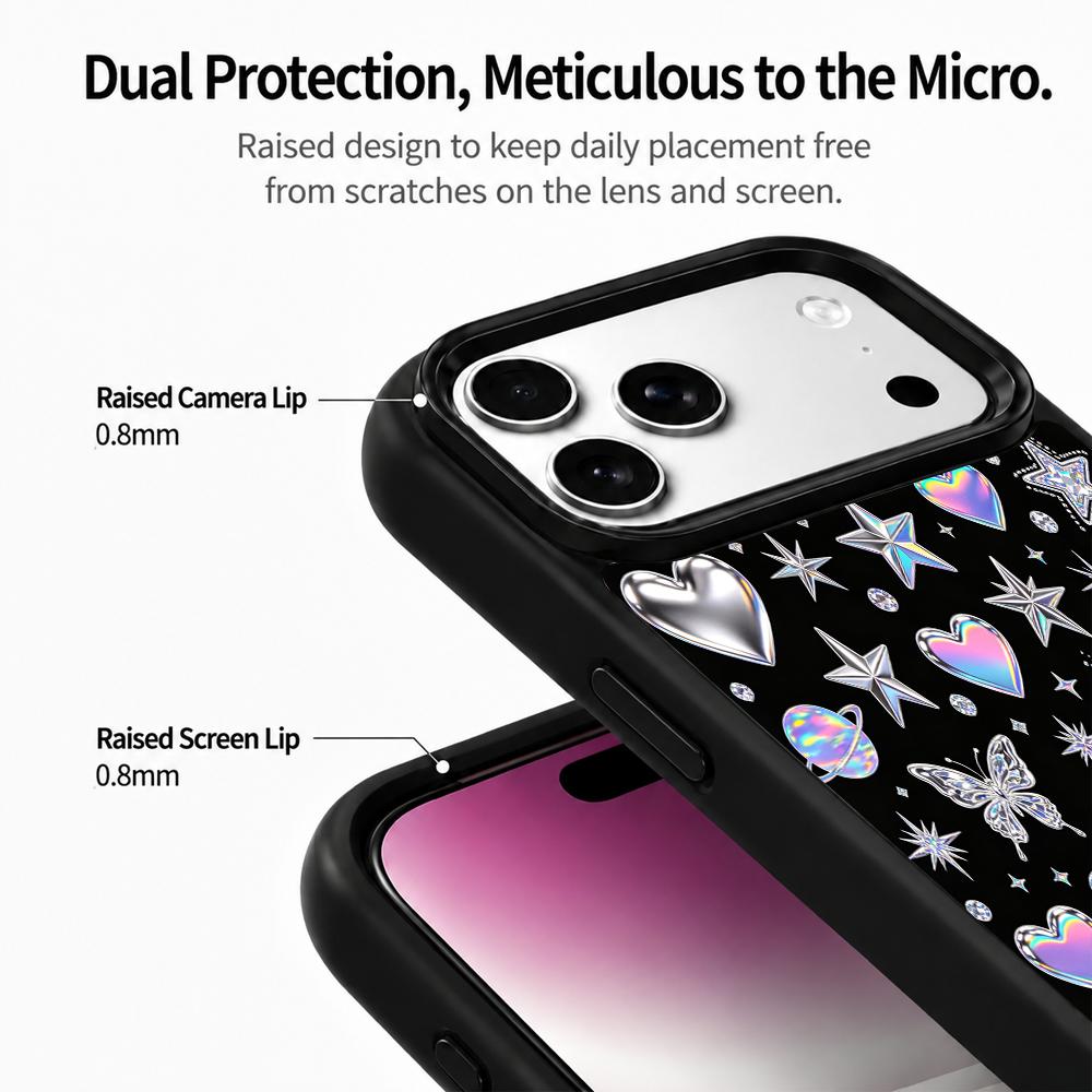 Compatible with iPhone 18 Pro Max & 17 Pro Max Colorful Painting PC Silicone Magnetic Phone Case - Holographic Iridescence