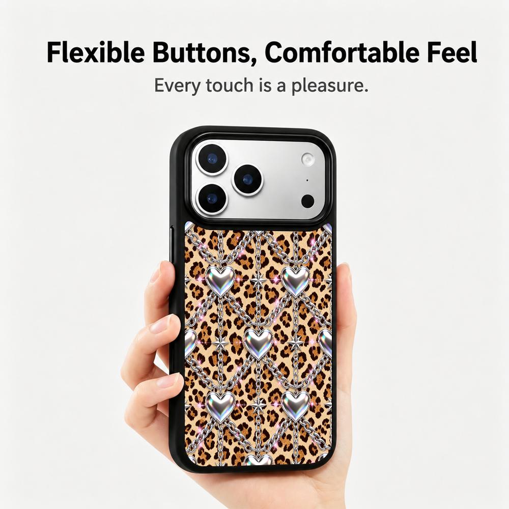 Compatible with iPhone 18 Pro Max & 17 Pro Max Colorful Painting PC Silicone Magnetic Phone Case - Wild Leopard Silver Chain Sweetheart Pattern