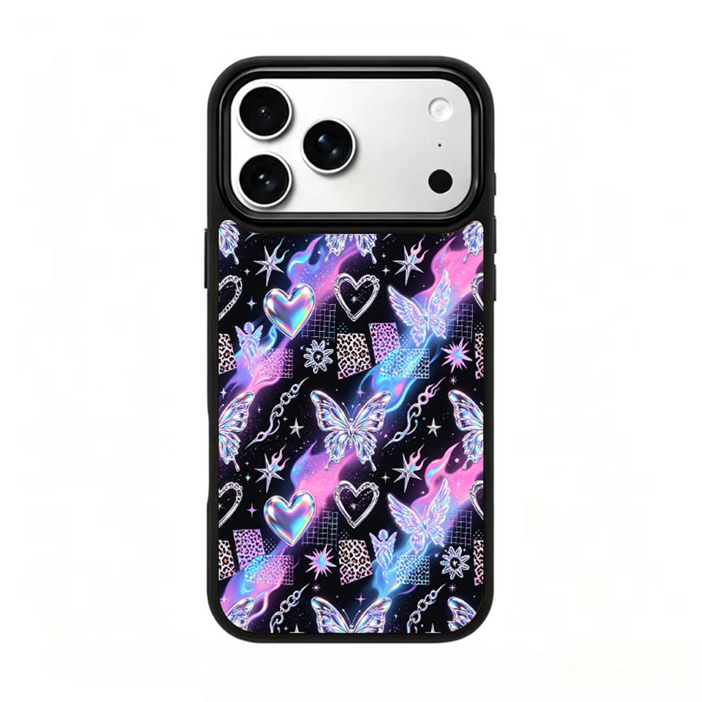 Compatible with iPhone 18 Pro Max & 17 Pro Max Colorful Painting PC Silicone Magnetic Phone Case - Flame Butterfly Mix