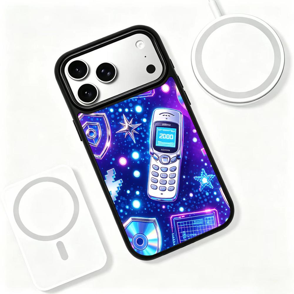 Compatible with iPhone 18 Pro & 17 Pro Colorful Painting PC Silicone Magnetic Phone Case - Millennium Retro Machine Neon Closeup