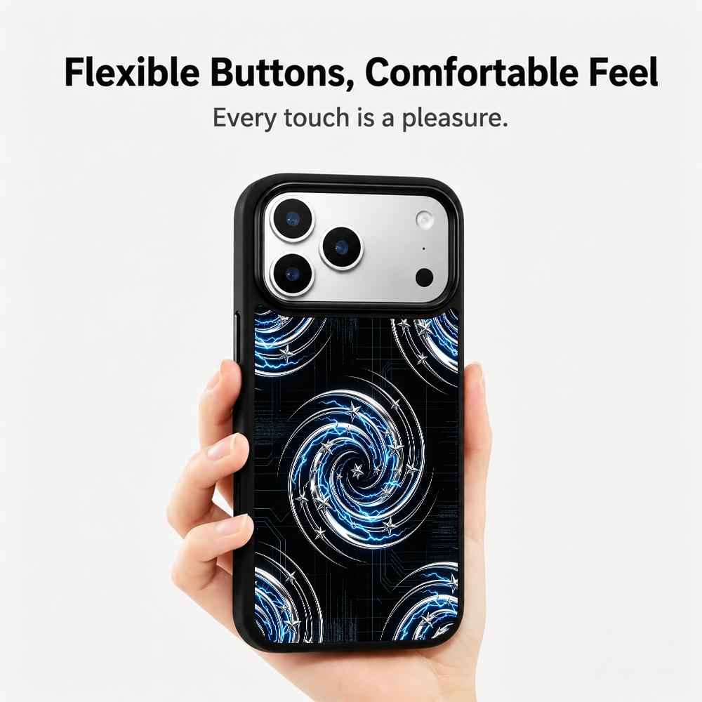 Compatible with iPhone 18 Pro & 17 Pro Colorful Painting PC Silicone Magnetic Phone Case - Thunder Vortex Star Orbit Technology Pattern