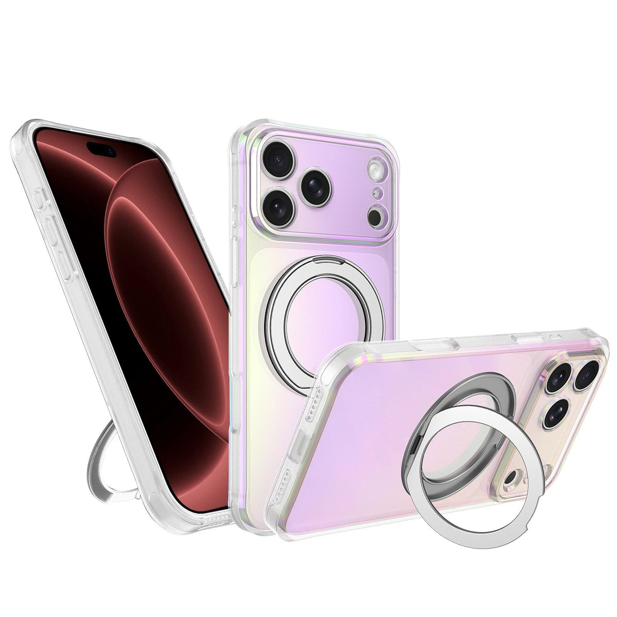 Compatible with iPhone 18 Pro Max Iris Mirror Magnetic Ring Holder Phone Case - White