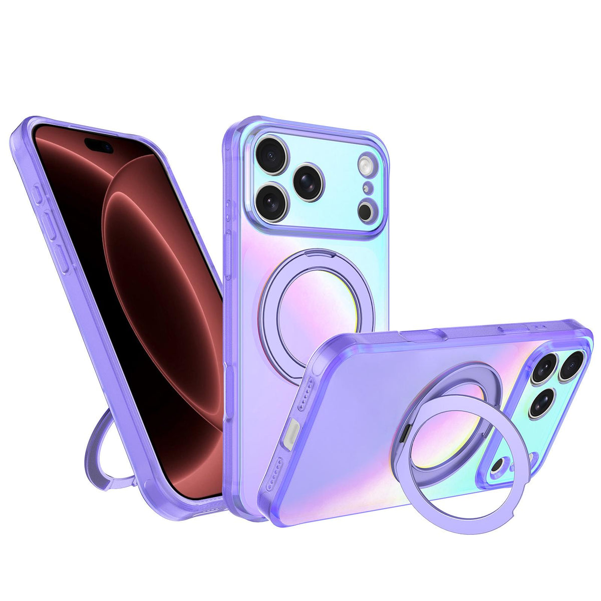 Compatible with iPhone 18 Pro Max Iris Mirror Magnetic Ring Holder Phone Case - Purple