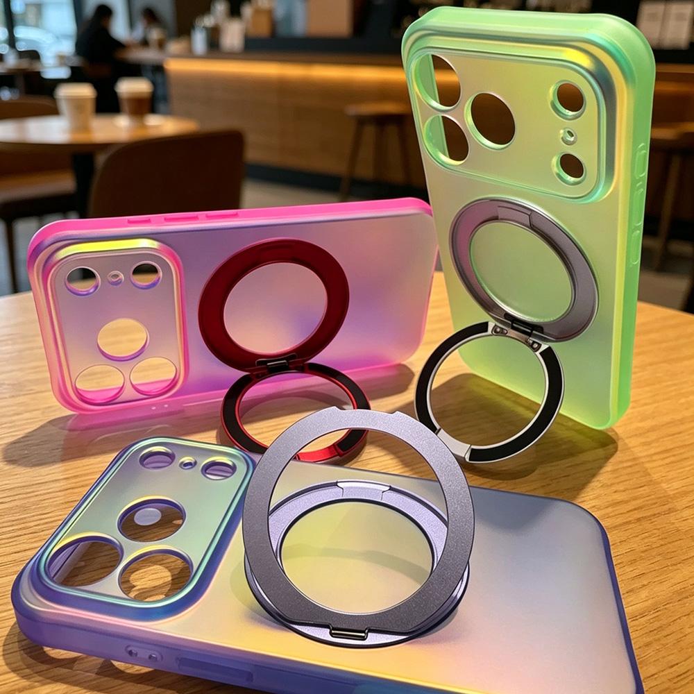 Compatible with iPhone 18 Pro Max Iris Mirror Magnetic Ring Holder Phone Case - Pink