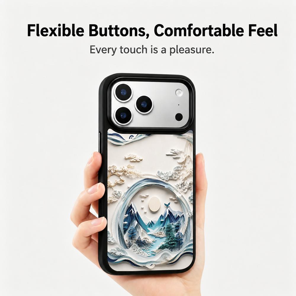 Compatible with iPhone 18 Pro & 17 Pro Water Series PC Silicone Magnetic Phone Case - Water Mountain Realm