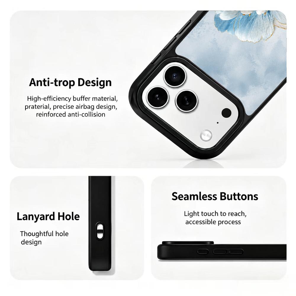 Compatible with iPhone 18 Pro & 17 Pro Water Series PC Silicone Magnetic Phone Case - Water Peony