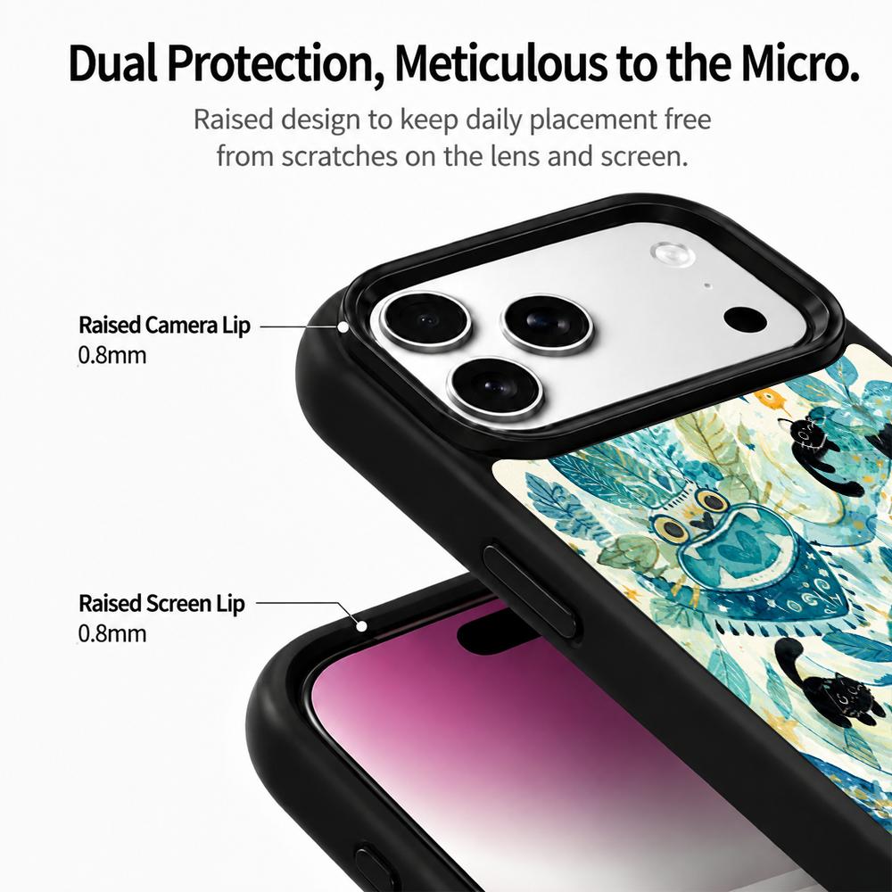 Compatible with iPhone 18 Pro & 17 Pro Water Series PC Silicone Magnetic Phone Case - Aqua Black Cat