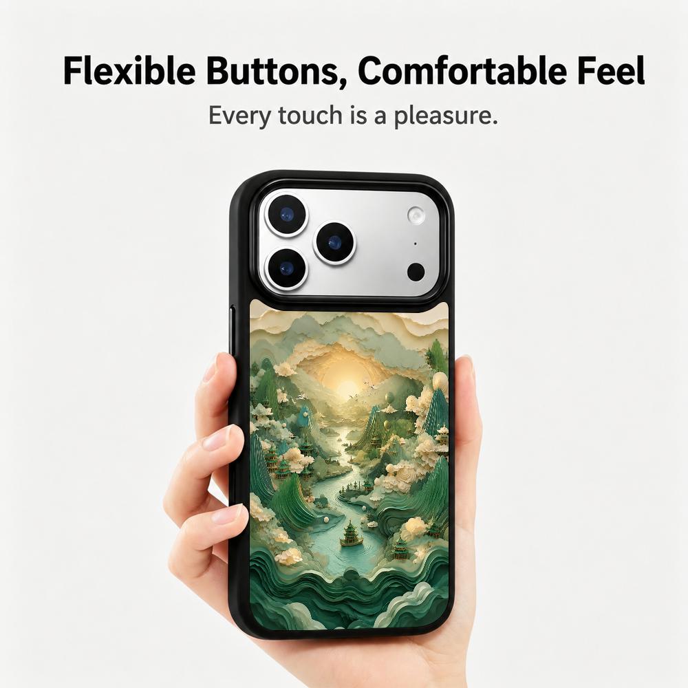 Compatible with iPhone 18 Pro Max & 17 Pro Max Wood Series PC Silicone Magnetic Phone Case - Wood Celestial Creek