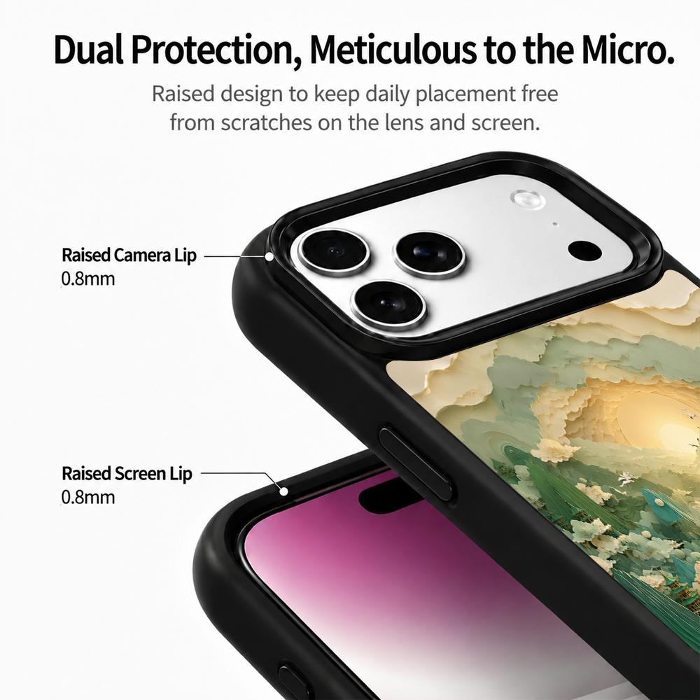 Compatible with iPhone 18 Pro Max & 17 Pro Max Wood Series PC Silicone Magnetic Phone Case - Wood Celestial Creek