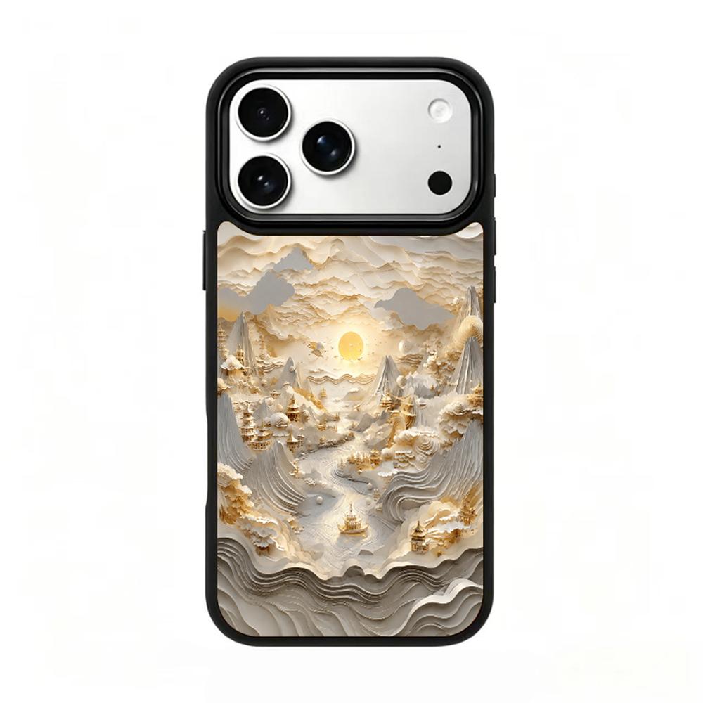 Compatible with iPhone 18 Pro Max & 17 Pro Max Gold Series PC Silicone Magnetic Phone Case - Golden Celestial Stream