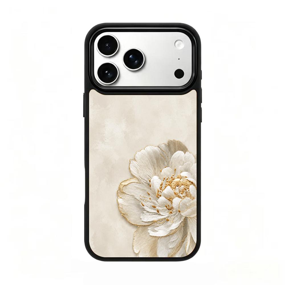 Compatible with iPhone 18 Pro Max & 17 Pro Max Gold Series PC Silicone Magnetic Phone Case - Golden Peony