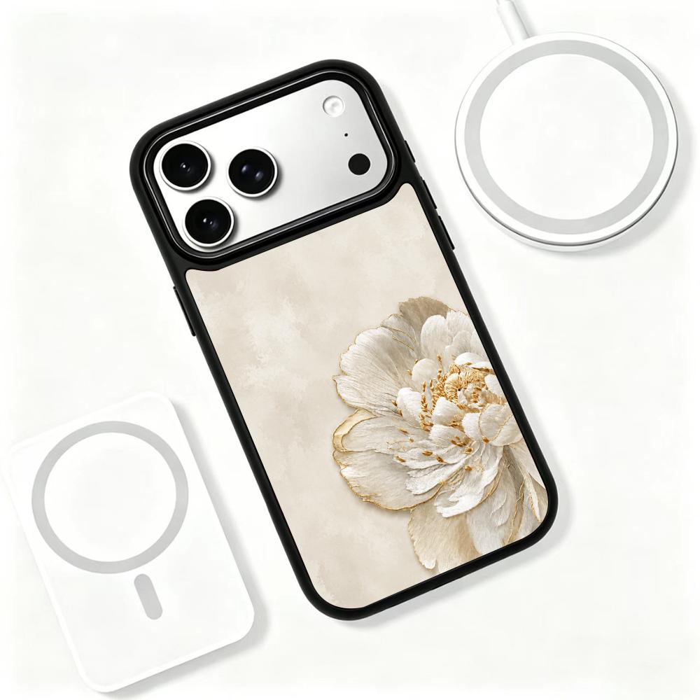 Compatible with iPhone 18 Pro Max & 17 Pro Max Gold Series PC Silicone Magnetic Phone Case - Golden Peony