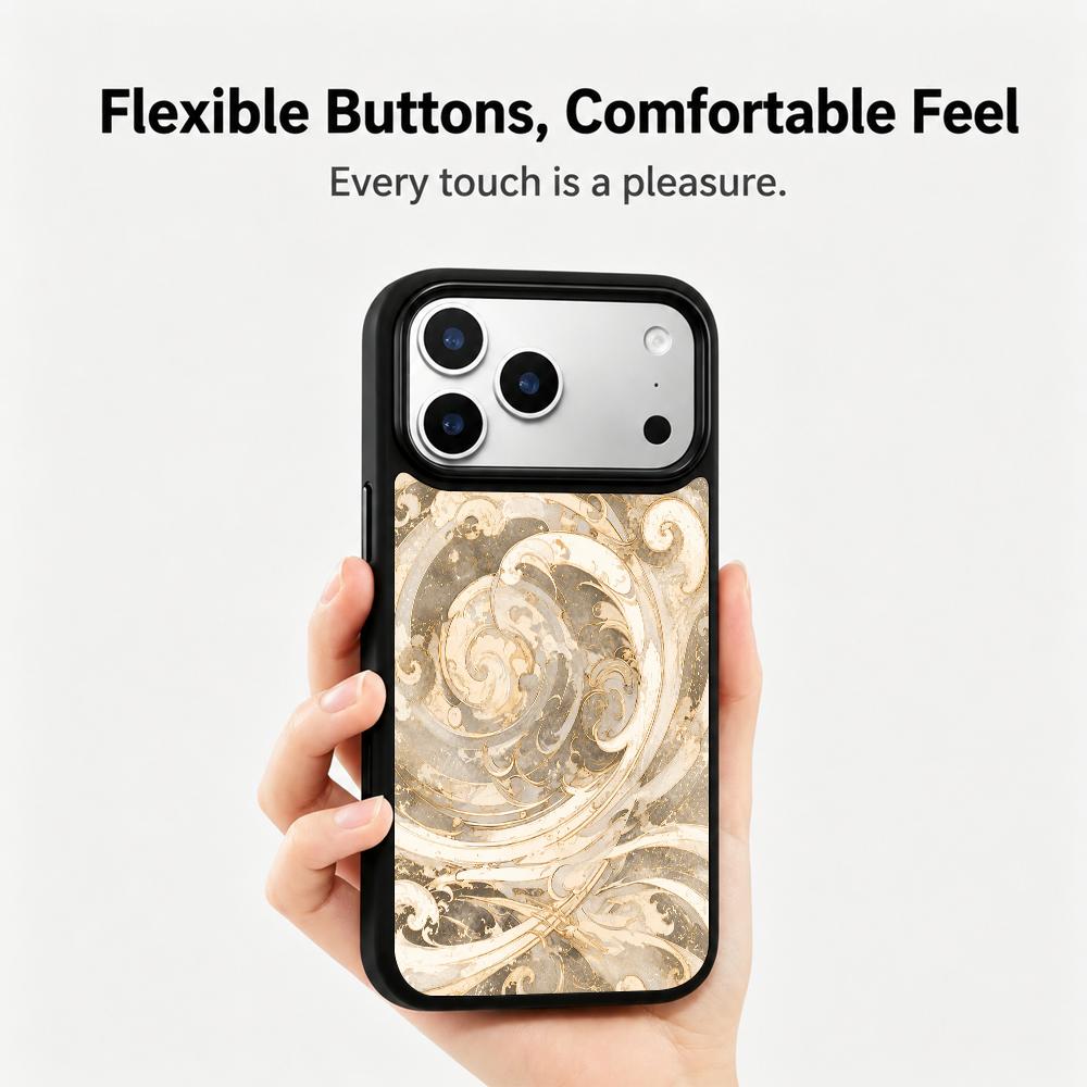 Compatible with iPhone 18 Pro & 17 Pro Gold Series PC Silicone Magnetic Phone Case - Golden Wave Pattern