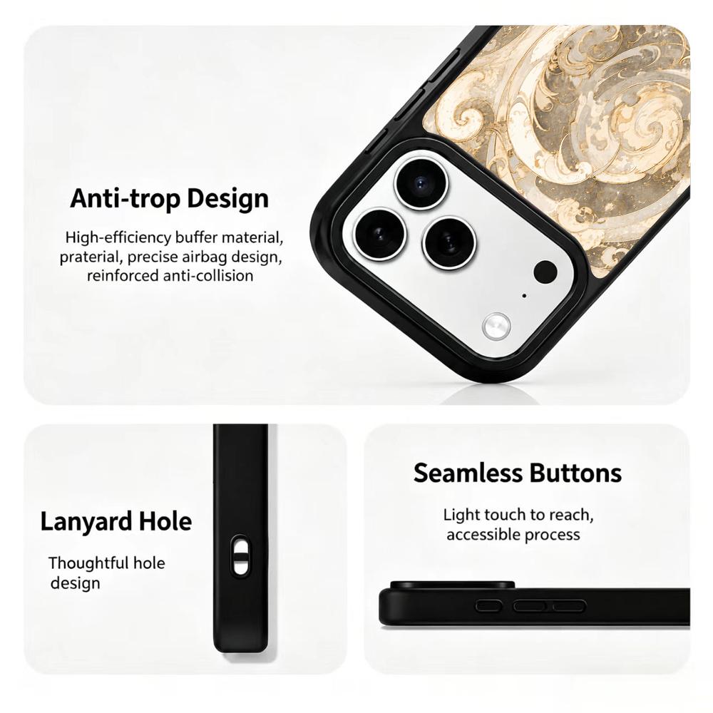 Compatible with iPhone 18 Pro & 17 Pro Gold Series PC Silicone Magnetic Phone Case - Golden Wave Pattern