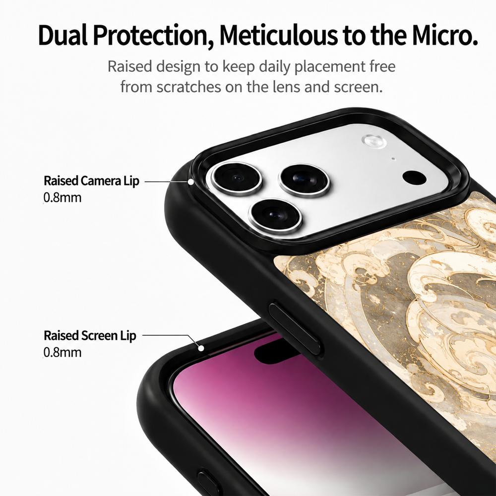 Compatible with iPhone 18 Pro & 17 Pro Gold Series PC Silicone Magnetic Phone Case - Golden Wave Pattern