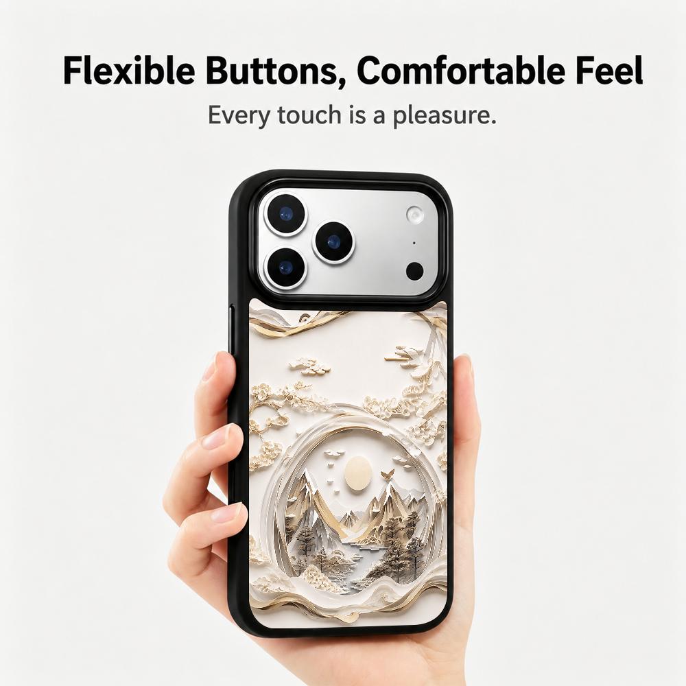 Compatible with iPhone 18 Pro & 17 Pro Gold Series PC Silicone Magnetic Phone Case - Golden Mountain Realm