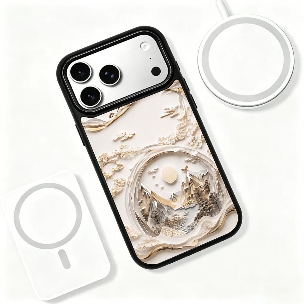 Compatible with iPhone 18 Pro & 17 Pro Gold Series PC Silicone Magnetic Phone Case - Golden Mountain Realm
