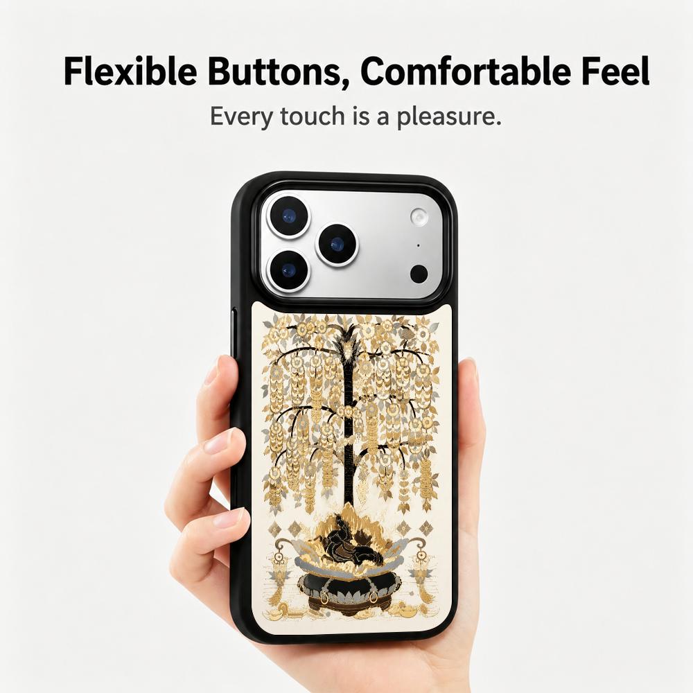 Compatible with iPhone 18 Pro & 17 Pro Gold Series PC Silicone Magnetic Phone Case - Golden Money Tree