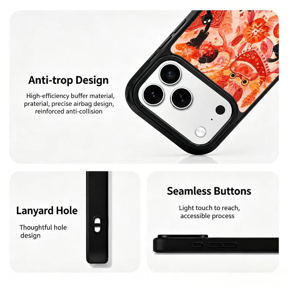 Compatible with iPhone 18 Pro Max & 17 Pro Max Fire Series PC Silicone Magnetic Phone Case - Fiery Black Cat