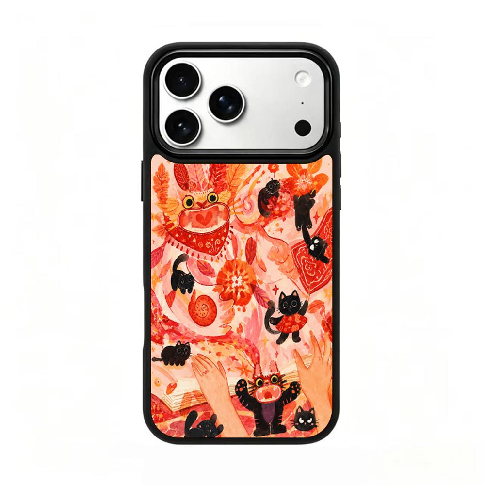 Compatible with iPhone 18 Pro & 17 Pro Fire Series PC Silicone Magnetic Phone Case - Fiery Black Cat
