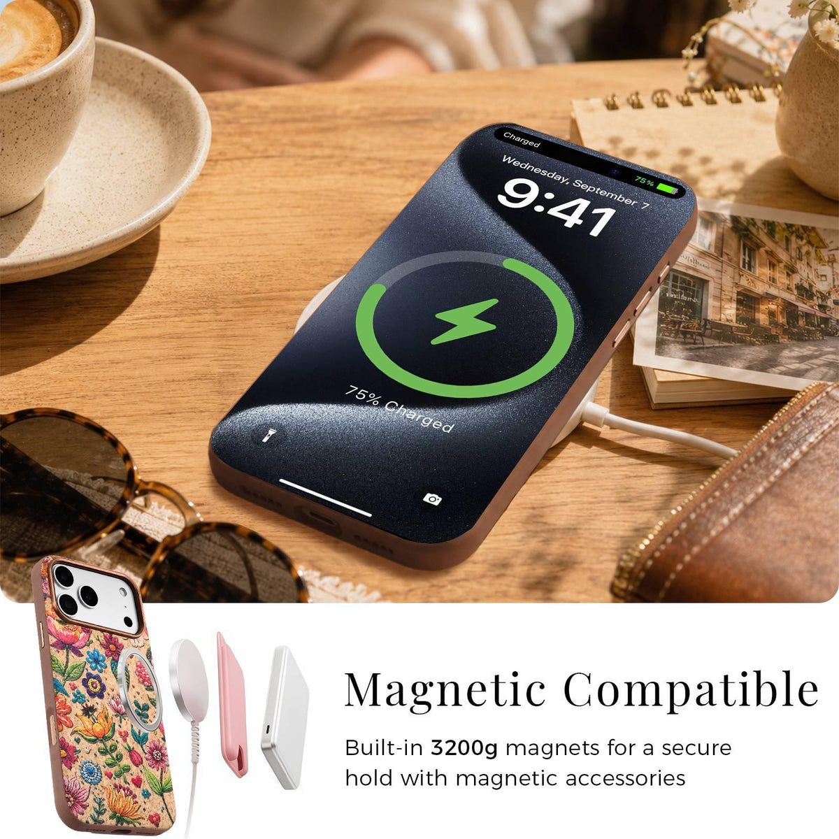 Compatible with iPhone 18 Pro Max Denior Vintage Boho Embroidery Style Magnetic Protective Phone Case - Pink
