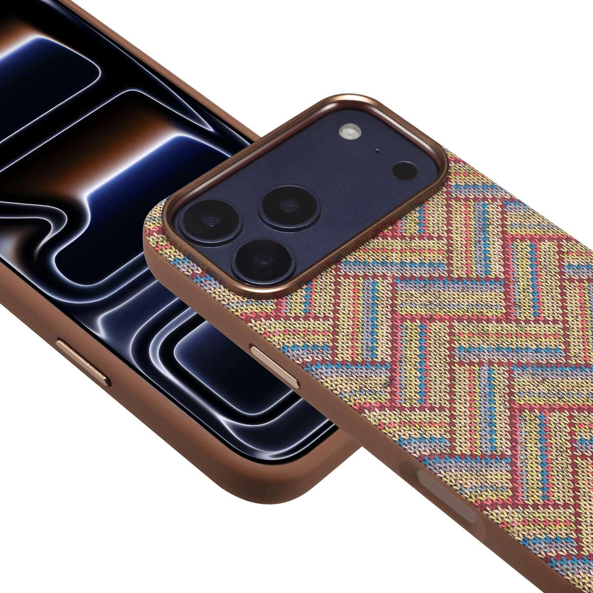 Compatible with iPhone 18 Pro Max Denior Vintage Boho Embroidery Style Magnetic Protective Phone Case - Khaki