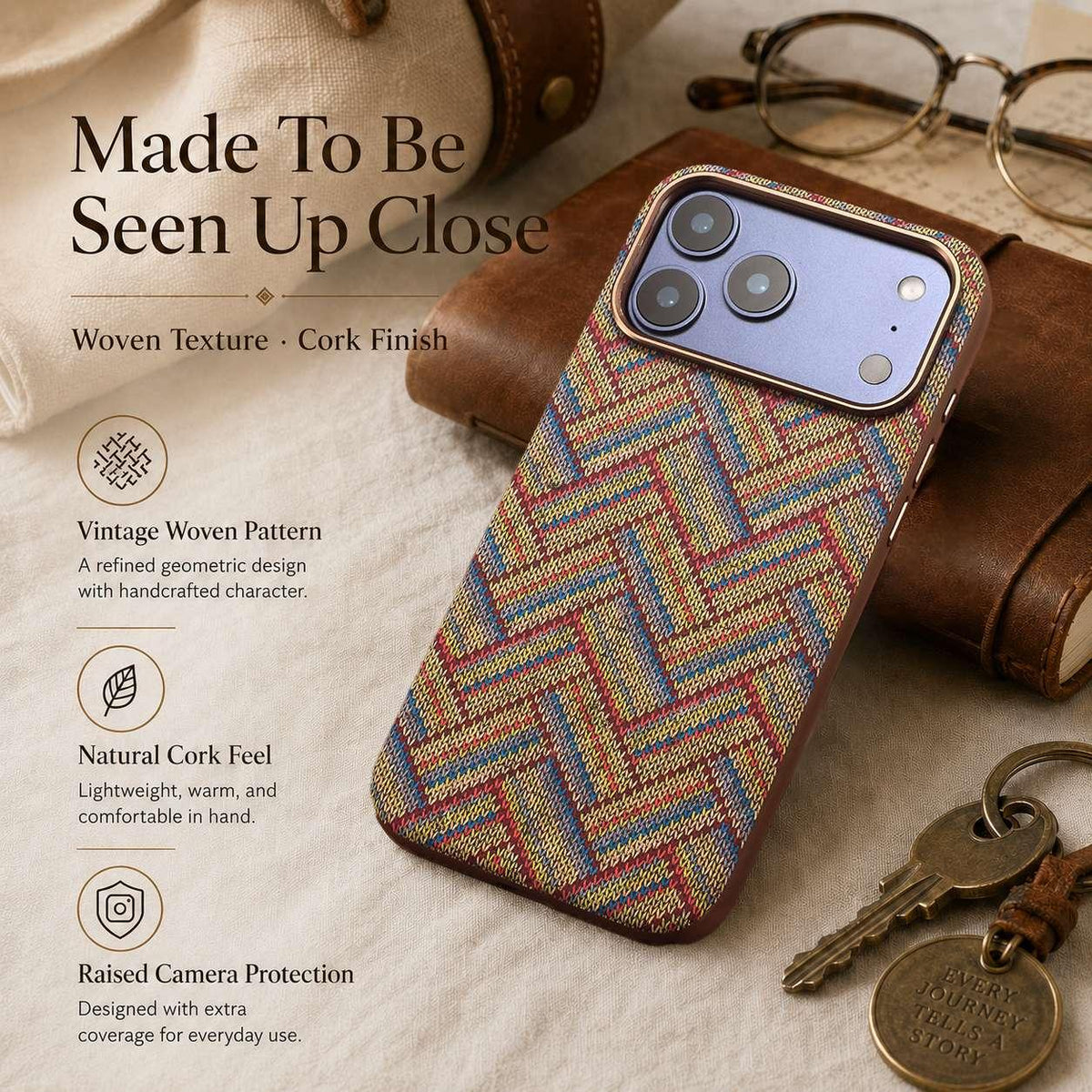 Compatible with iPhone 18 Pro Max Denior Vintage Boho Embroidery Style Magnetic Protective Phone Case - Khaki