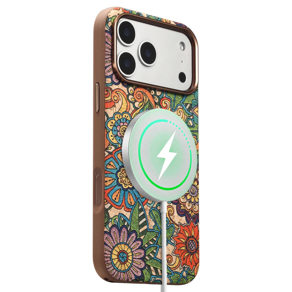 Compatible with iPhone 18 Pro Max Denior Vintage Boho Embroidery Style Magnetic Protective Phone Case - Orange