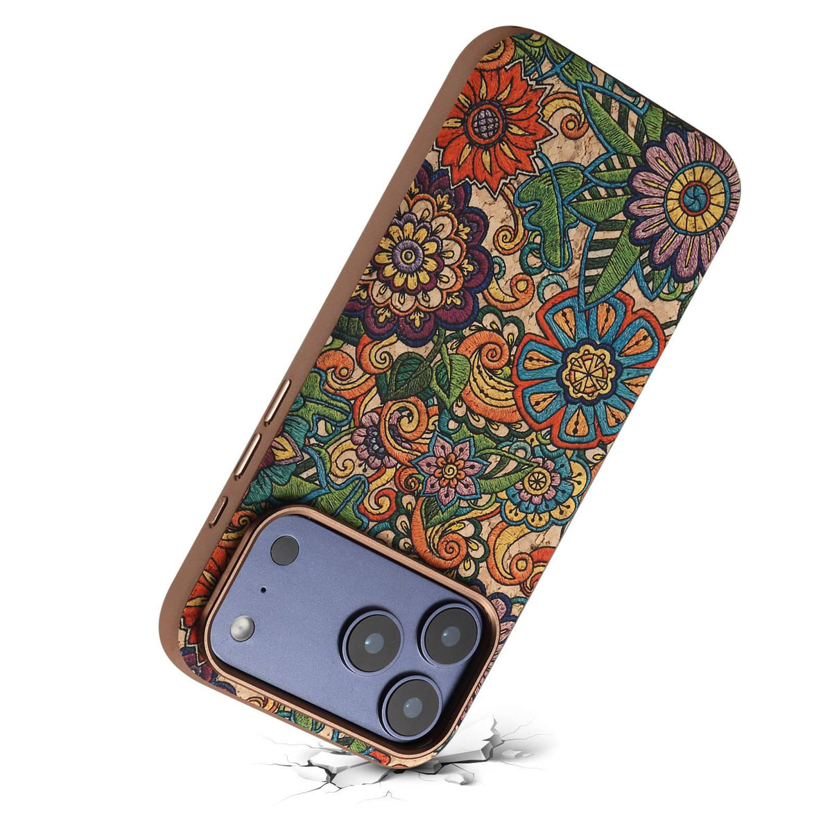 Compatible with iPhone 18 Pro Max Denior Vintage Boho Embroidery Style Magnetic Protective Phone Case - Orange