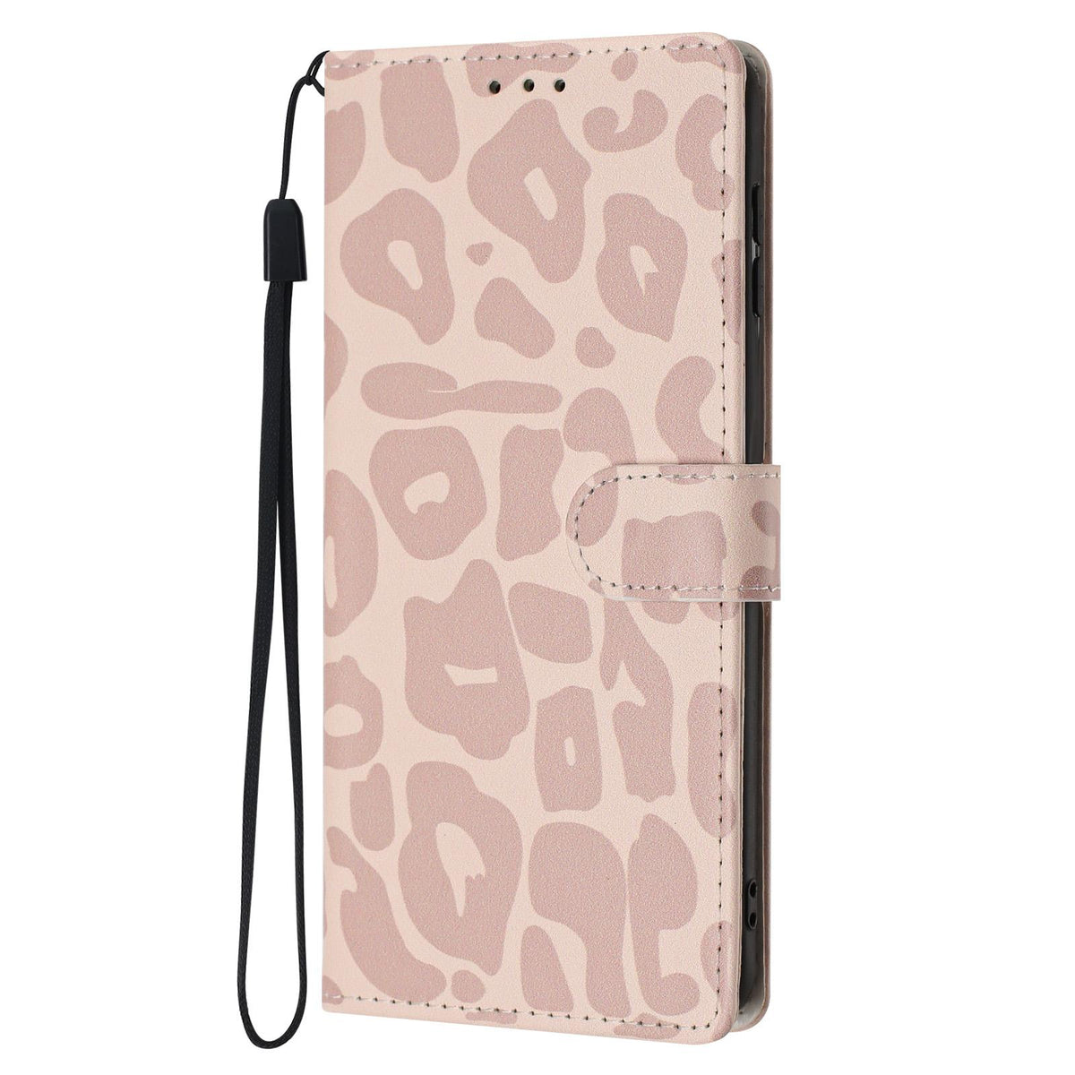 Compatible with iPhone 18 Pro Max Leopard Print Wallet Vegan Leather Phone Case with Lanyard - Pink