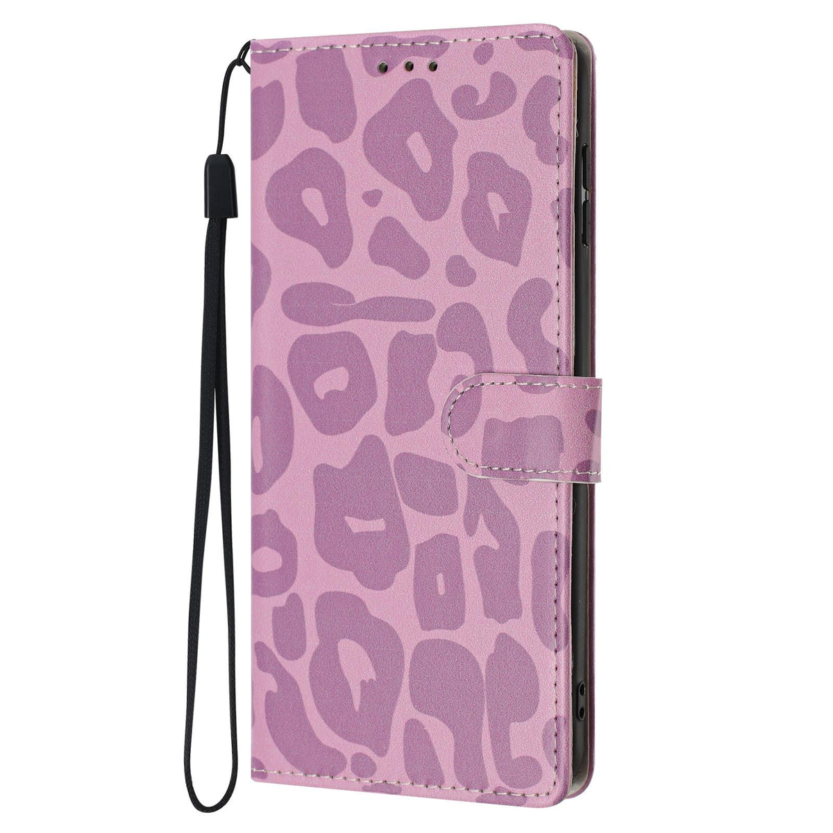 Compatible with iPhone 18 Pro Max Leopard Print Wallet Vegan Leather Phone Case with Lanyard - Light Purple