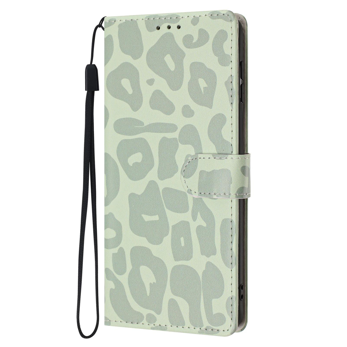 Compatible with iPhone 18 Pro Max Leopard Print Wallet Vegan Leather Phone Case with Lanyard - Light Green