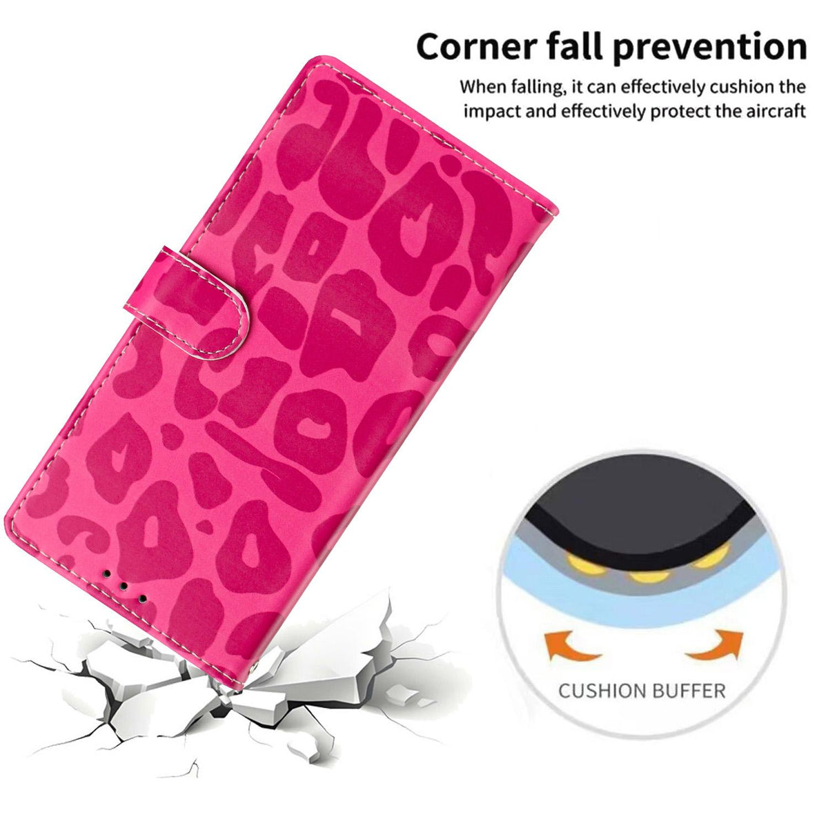 Compatible with iPhone 18 Pro Leopard Print Wallet Vegan Leather Phone Case with Lanyard - Rose Red