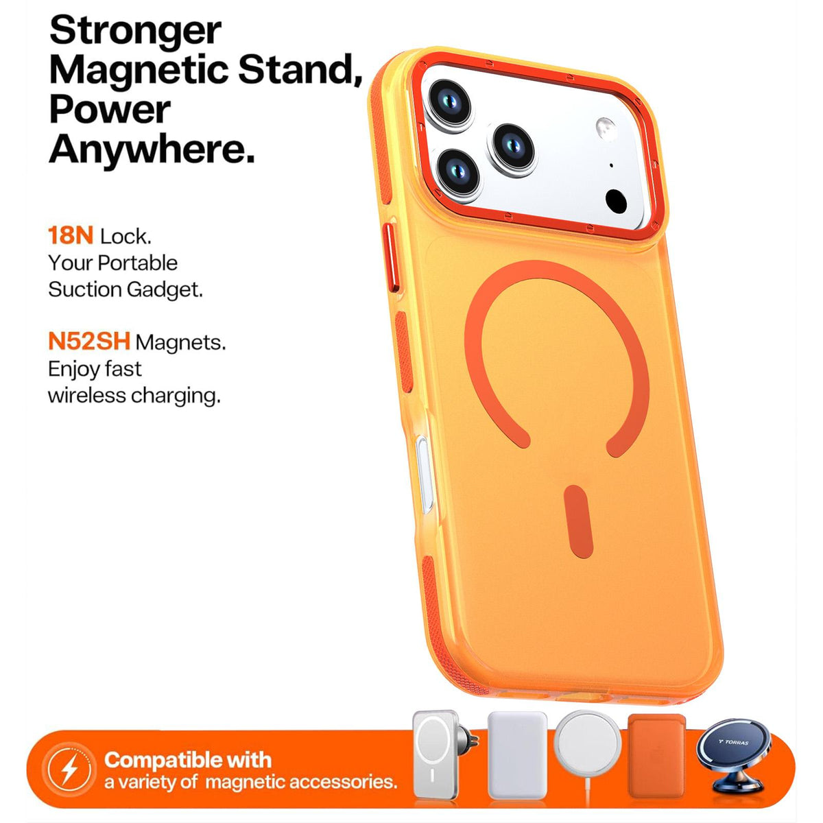Compatible with iPhone 18 Pro Max Two-tone Contrast Magnetic Phone Case - Orange