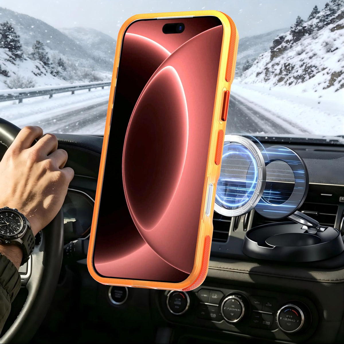 Compatible with iPhone 18 Pro Max Two-tone Contrast Magnetic Phone Case - Orange