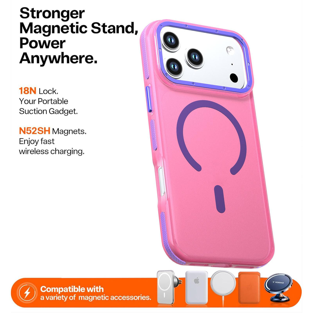 Compatible with iPhone 18 Pro Max Two-tone Contrast Magnetic Phone Case - Pink