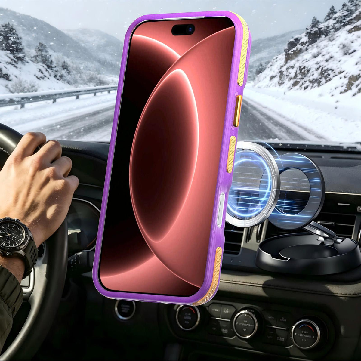 Compatible with iPhone 18 Pro Max Two-tone Contrast Magnetic Phone Case - Purple