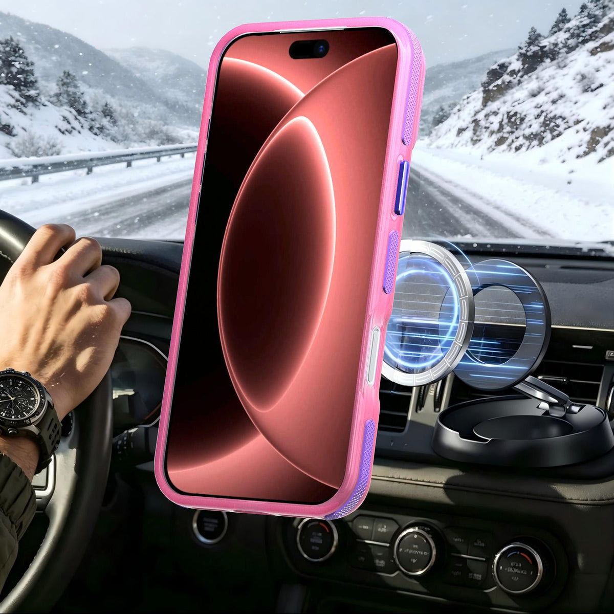 Compatible with iPhone 18 Pro Two-tone Contrast Magnetic Phone Case - Pink