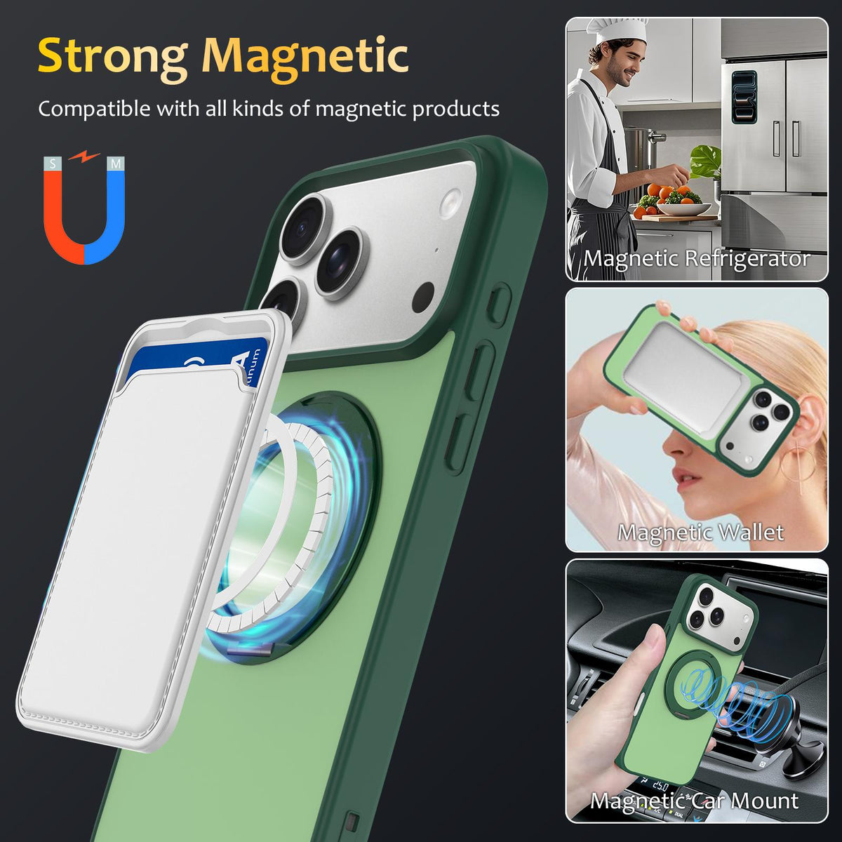 Compatible with iPhone 18 Pro Max Skin Feel Revolving Kickstand Magnetic Phone Case - Green