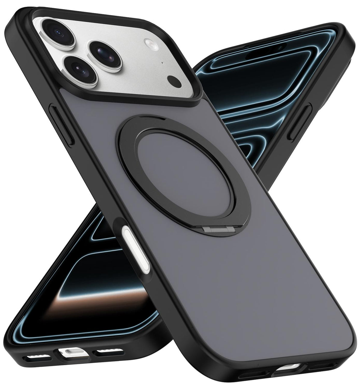 Compatible with iPhone 18 Pro Max Skin Feel Revolving Kickstand Magnetic Phone Case - Black