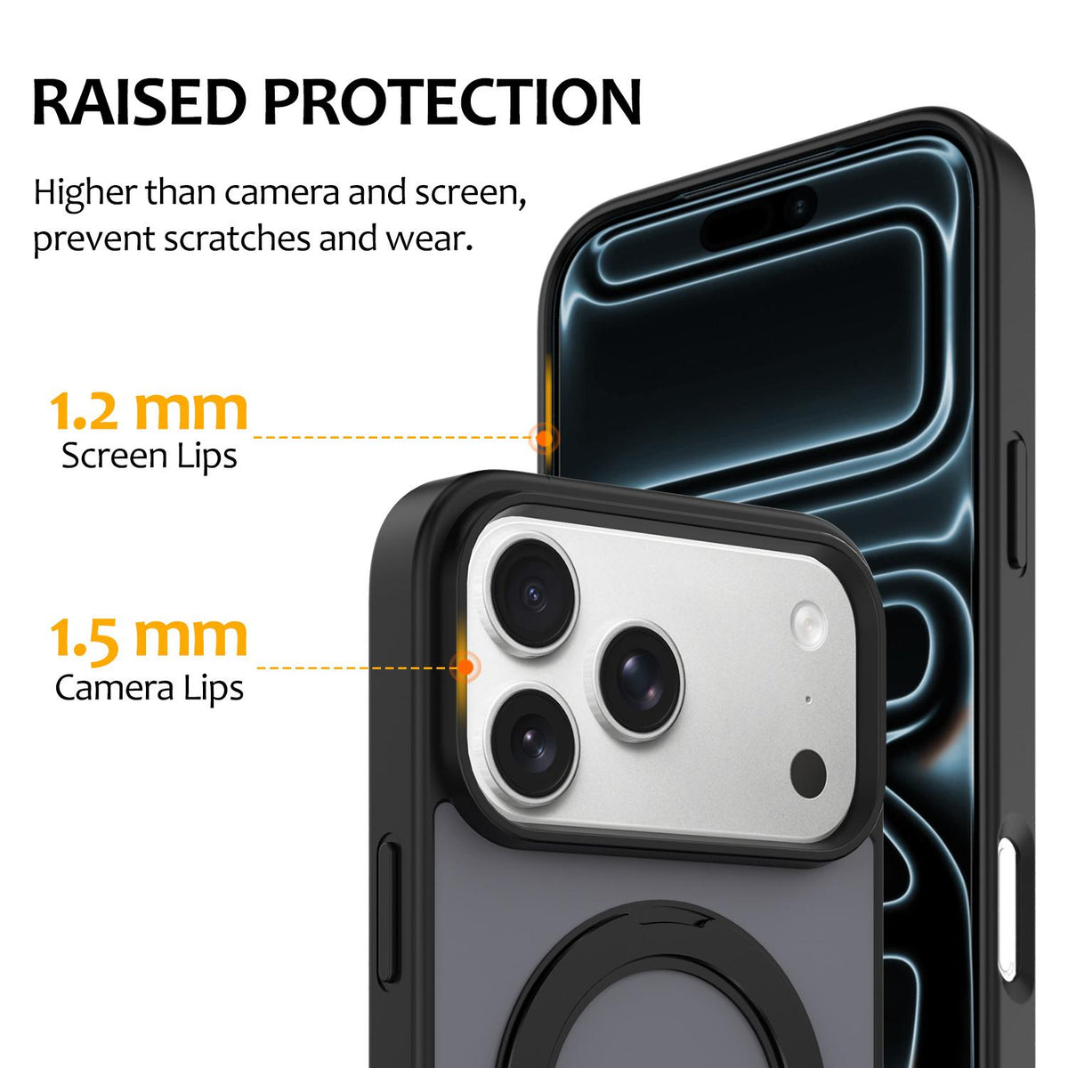Compatible with iPhone 18 Pro Max Skin Feel Revolving Kickstand Magnetic Phone Case - Black