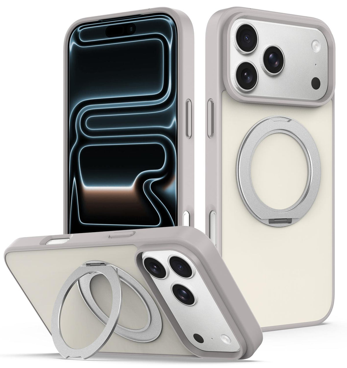 Compatible with iPhone 18 Pro Max Skin Feel Revolving Kickstand Magnetic Phone Case - Grey